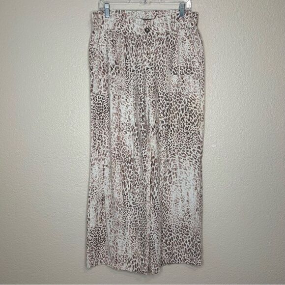 Rewash Linen Blend Animal Print Wide Leg Pull On Pants - Picture 1 of 13